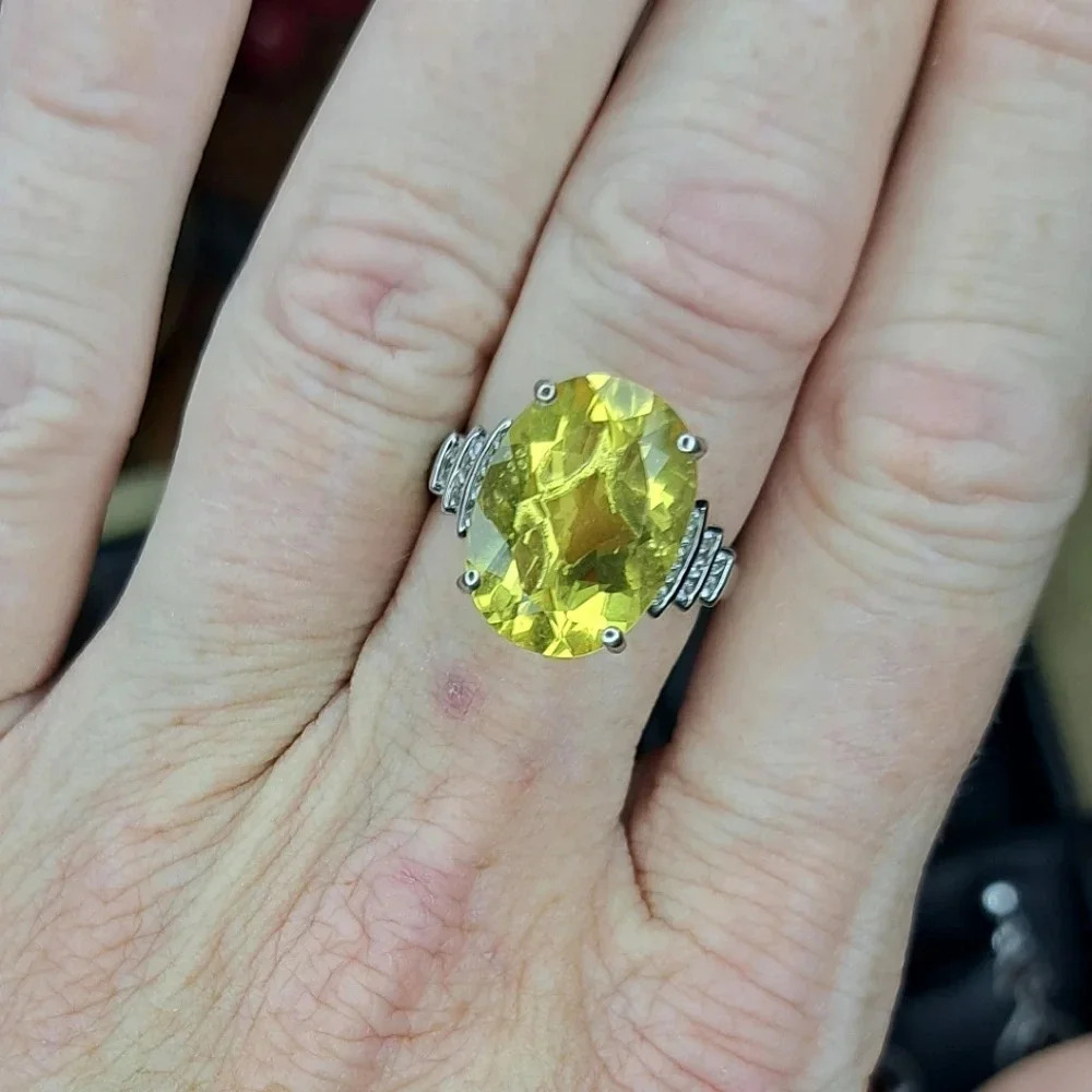 Natural Canary Fluorite & White Zircon Ring - Picture 3 of 10